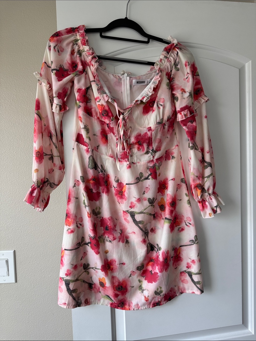 Missguided Floral Pink Ruffle mini Dress